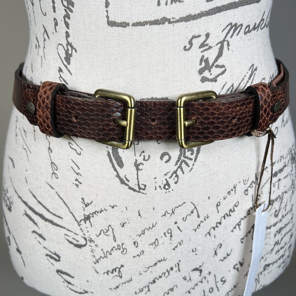 Twelfth Street By Cynthia Vincent Leather Double Buckle Belt Small Brown Boho